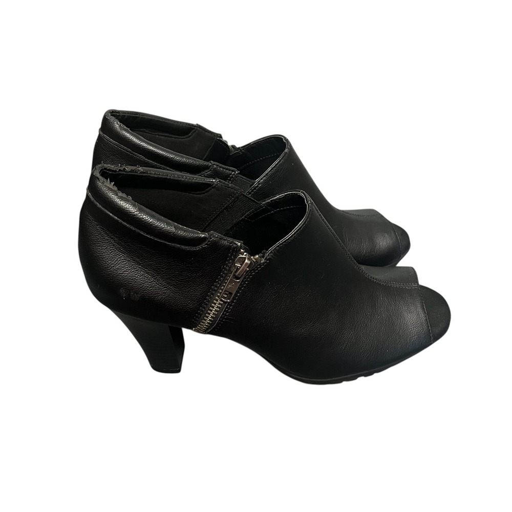Aerosoles Bird Cage Black Peep Toe Ankle Booties Side Zip Heel Rest Size 9.5M